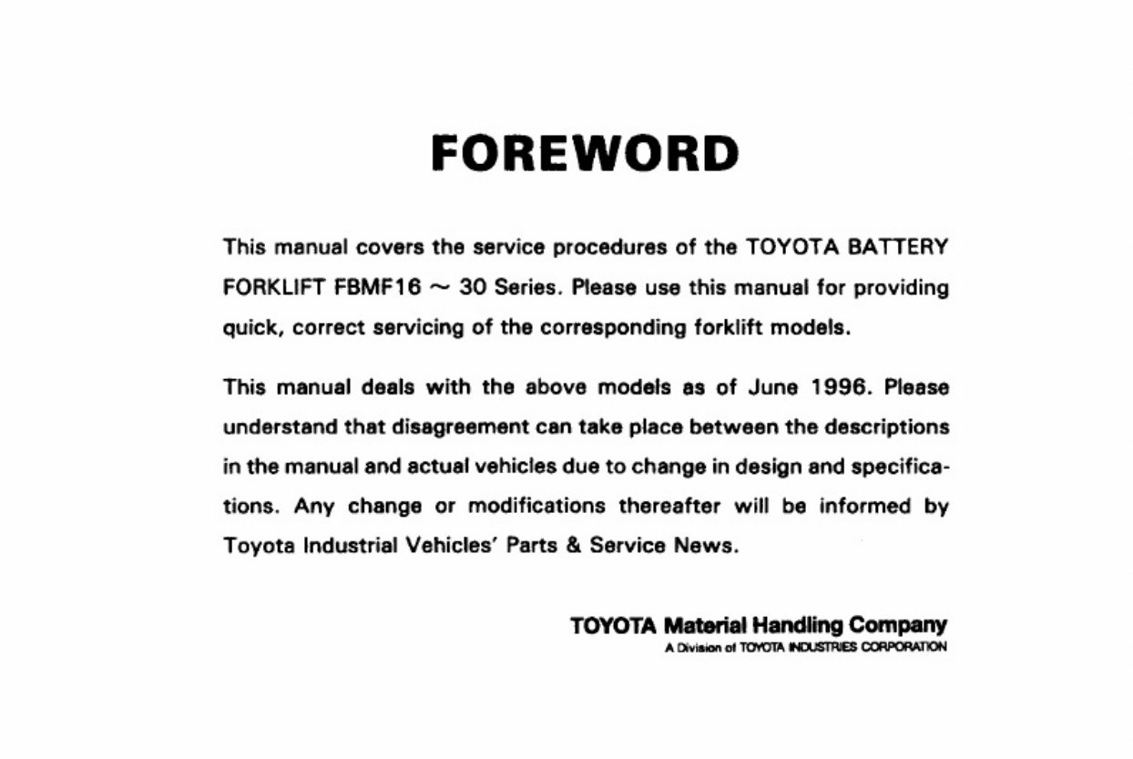 Sample 2 of Toyota FBMF 16-30 Shop Technical Manual [PDF]