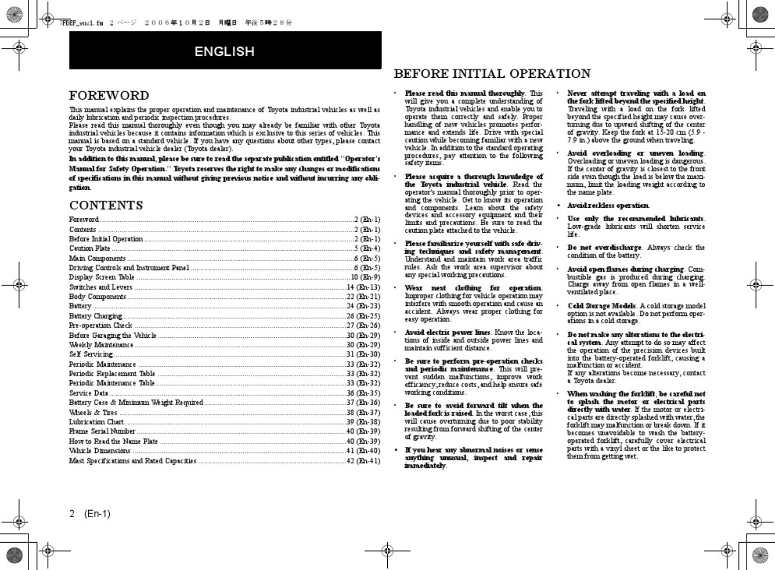 Sample 3 of Toyota Forklift 7FBEF Operator Technical Manual [PDF]