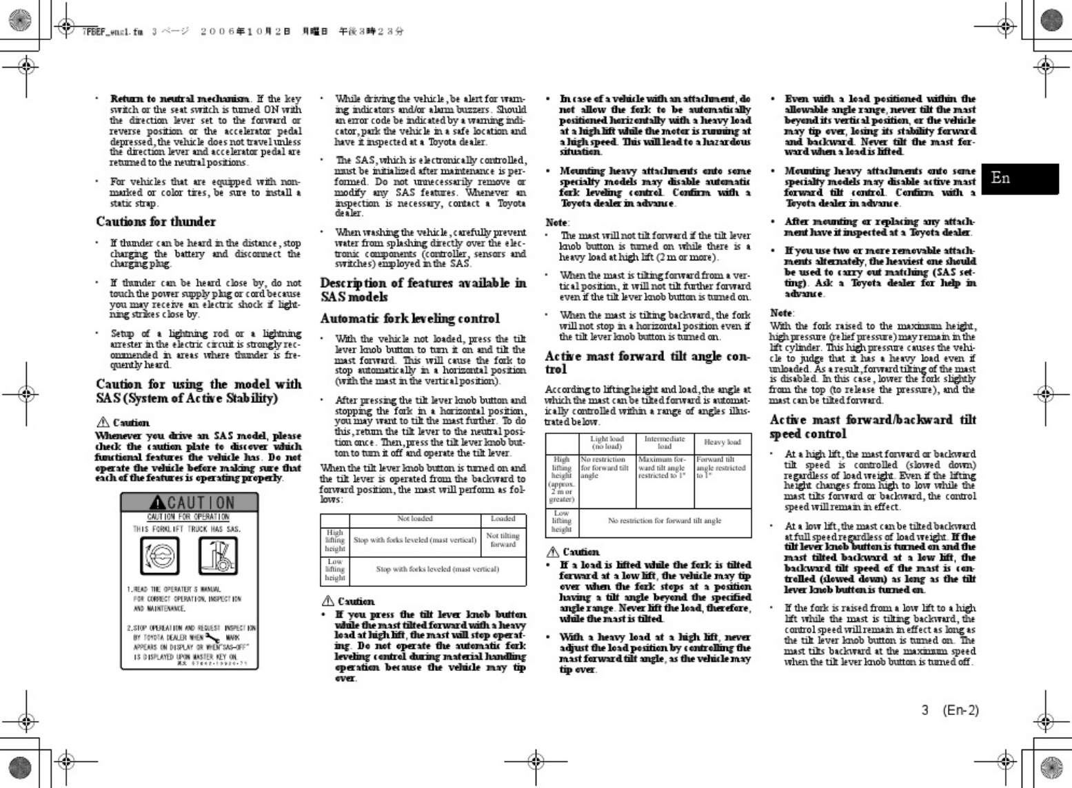 Sample 4 of Toyota Forklift 7FBEF Operator Technical Manual [PDF]