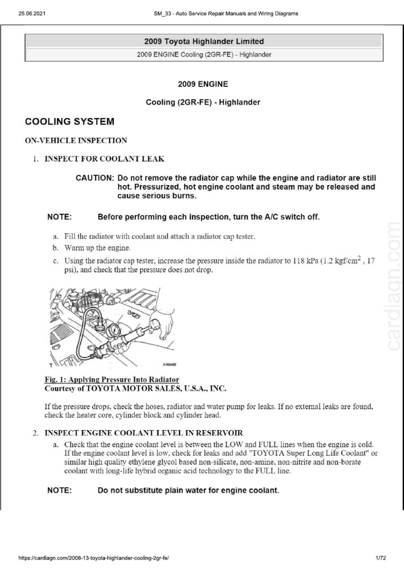 Sample 2 of Toyota Highlander 08-13 Cooling 2GR-FE Technical Manual [PDF]