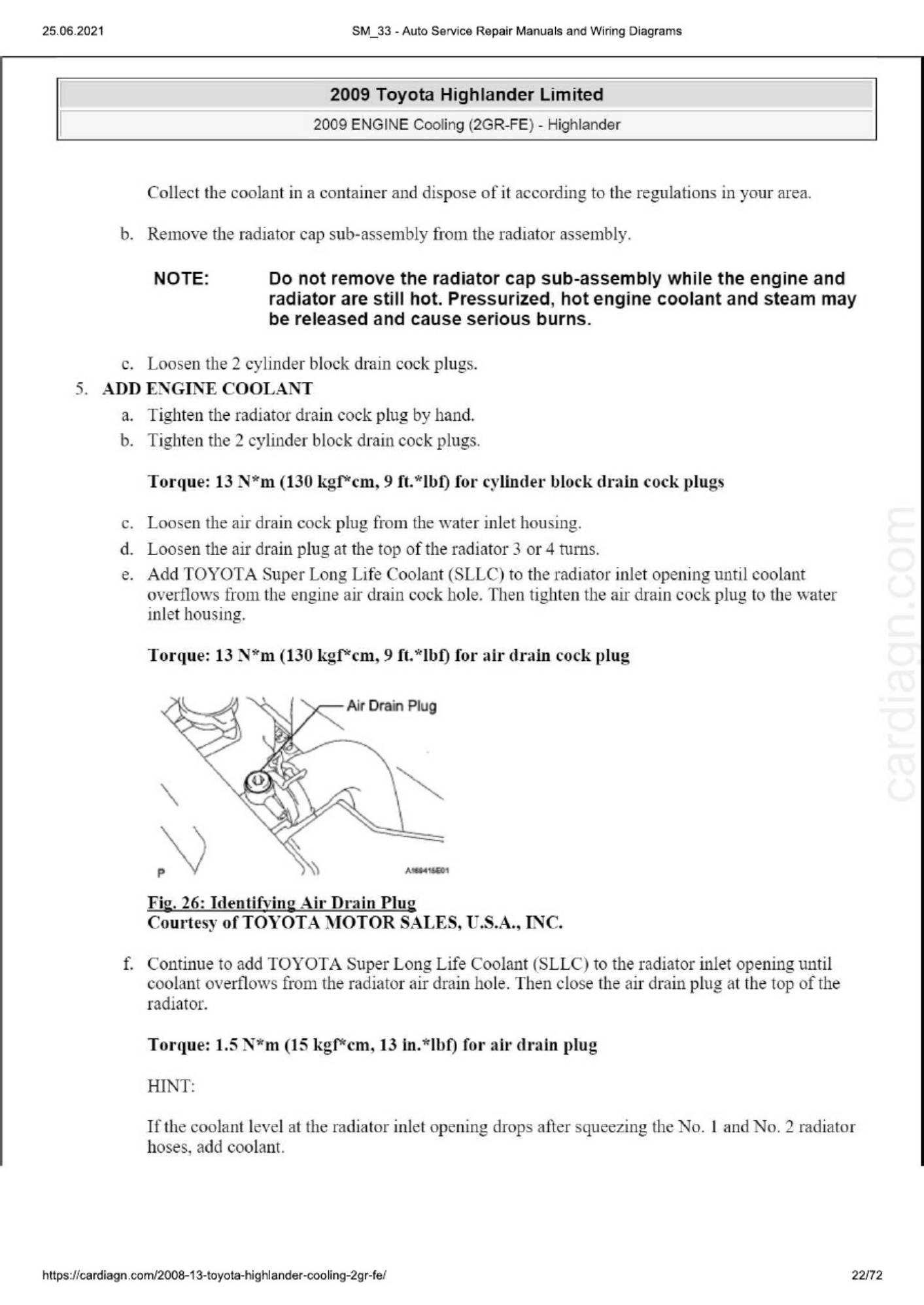 Sample 5 of Toyota Highlander 08-13 Cooling 2GR-FE Technical Manual [PDF]