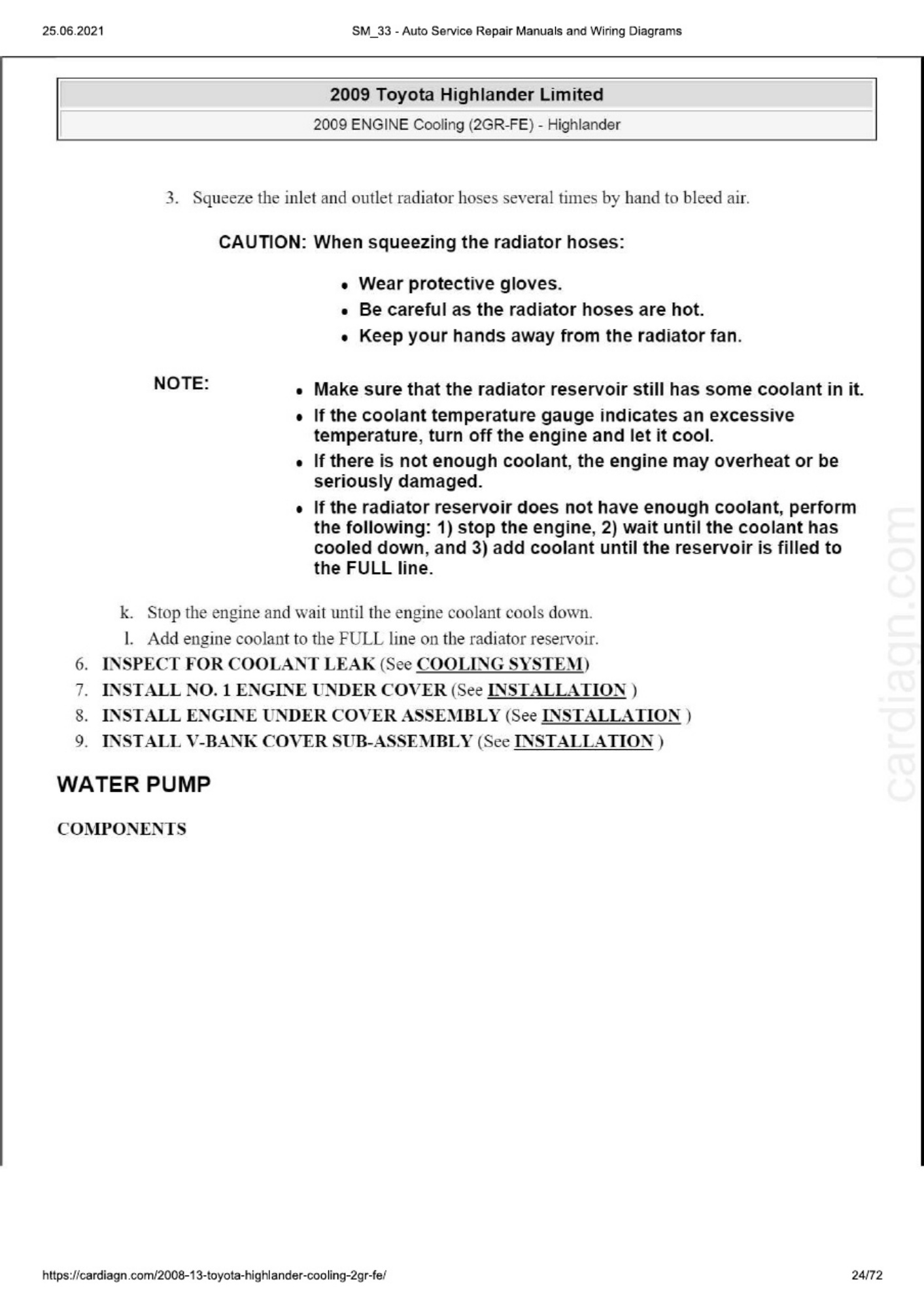 Sample 6 of Toyota Highlander 08-13 Cooling 2GR-FE Technical Manual [PDF]