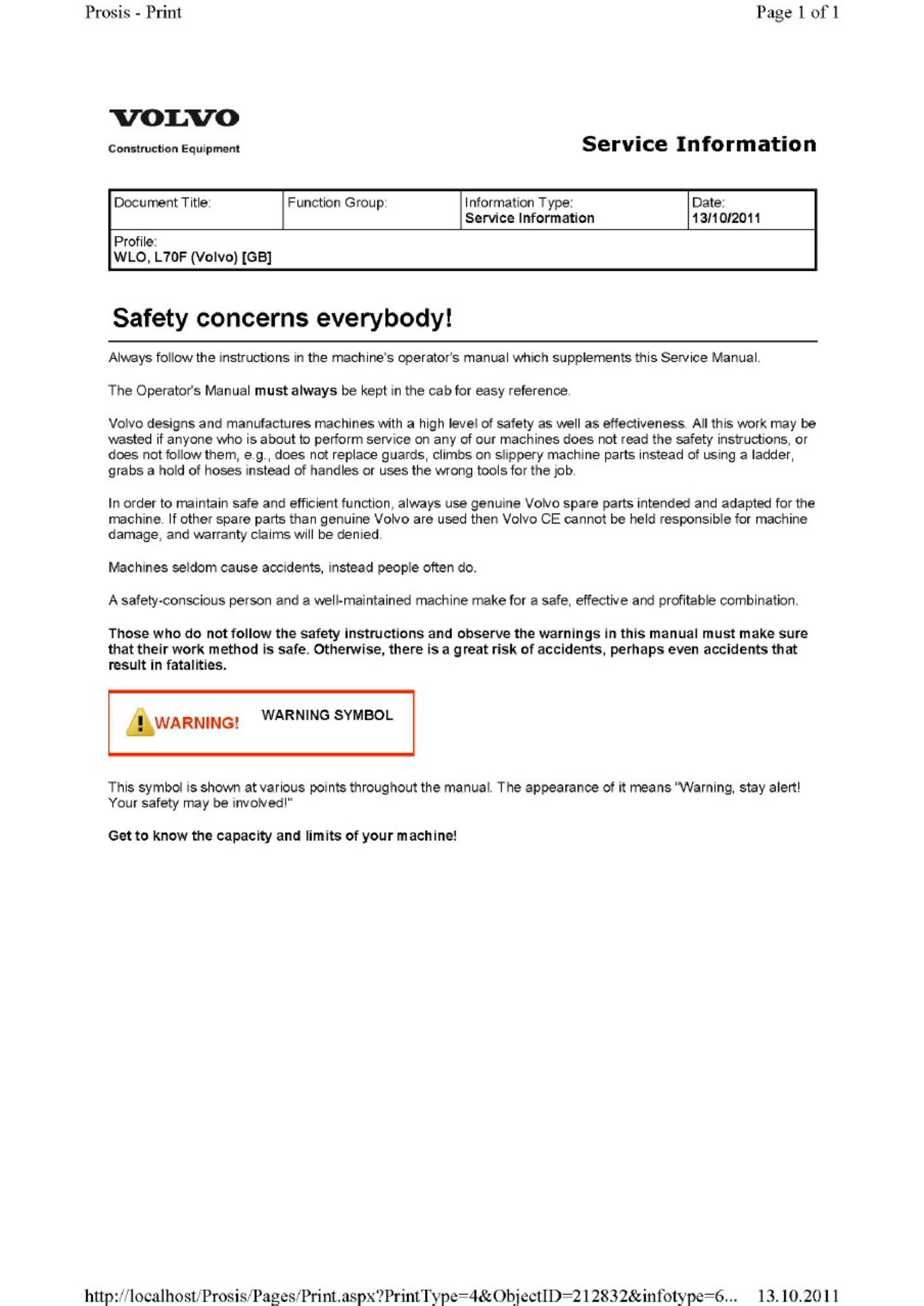 Volvo CE L70F Wheel Loader Service Manual [PDF] sample cover