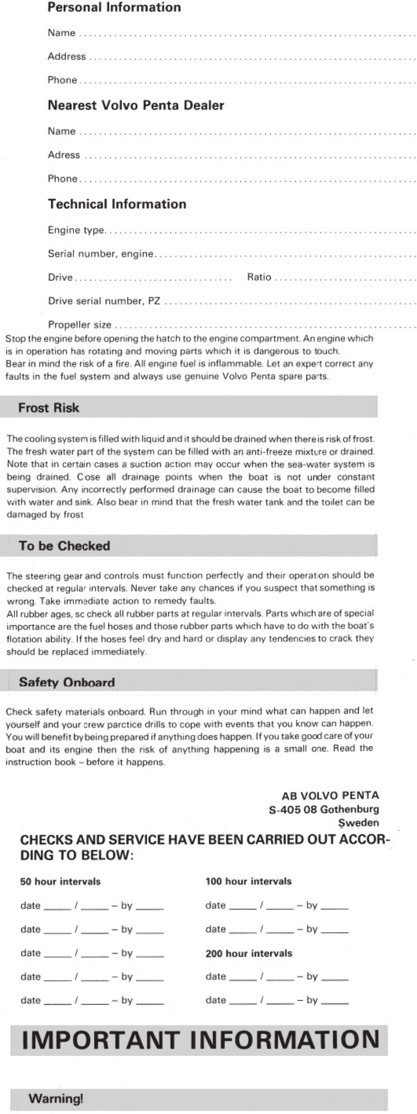 Volvo CE Penta AQ175-AQ290 Operator Technical Manual [PDF] sample cover