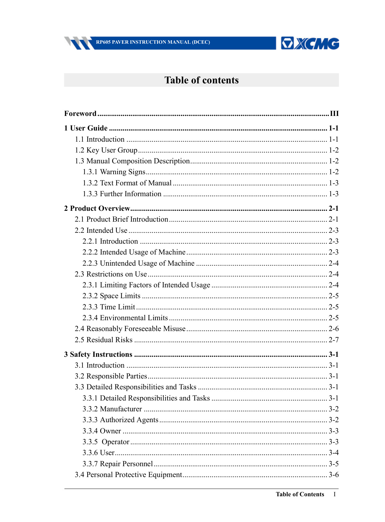 Sample 2 of XCMG RP605 - Operation & Maintenance Manual (OMM) [PDF]