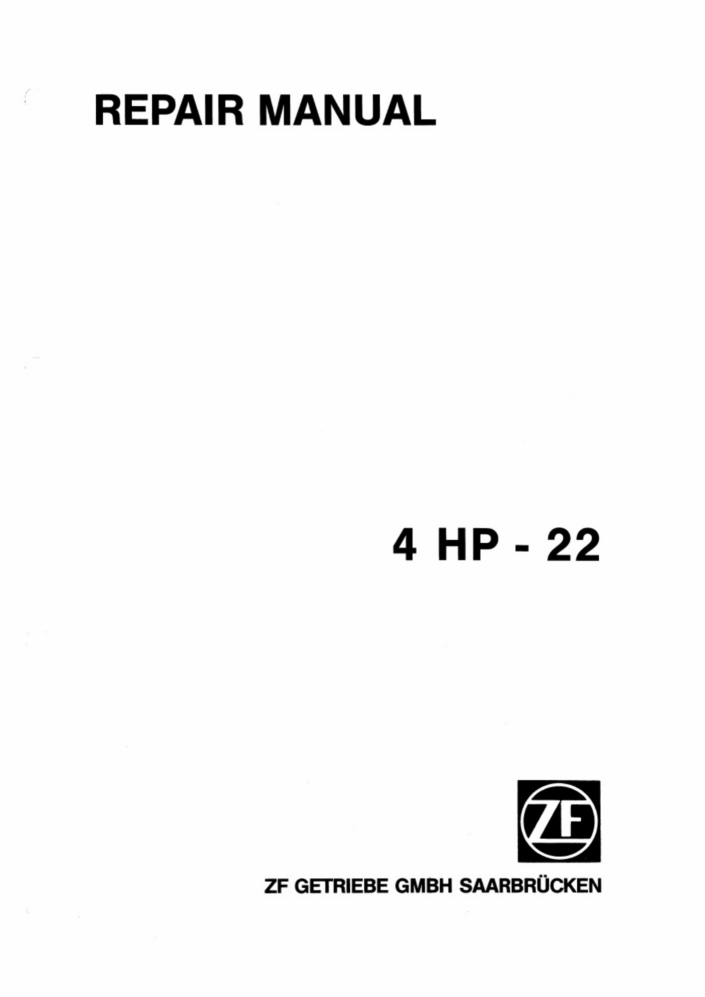 ZF Friedrichshafen 4HP22 Workshop Service Manual [PDF] cover